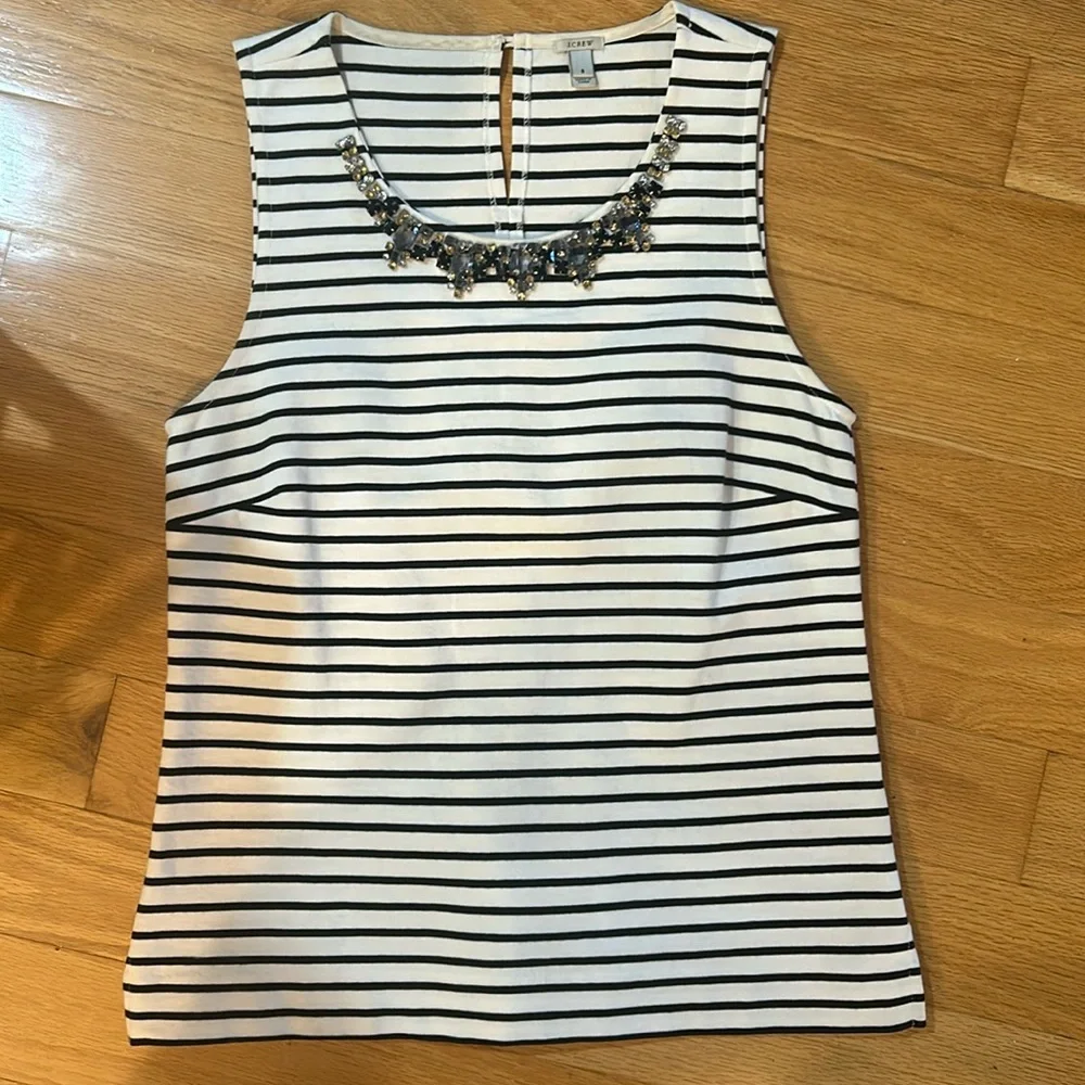 J.Crew Black and White Sleeveless Top with bejeweled collar Size Small - Picture 1 of 5